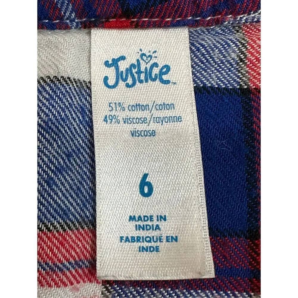 Justice Size 6 flannel shirt in blue and red